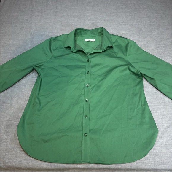 Chico's Tops - Chico's Women's Green Stretch Button Up Shirt Size 2 Large Long Sleeve Collared